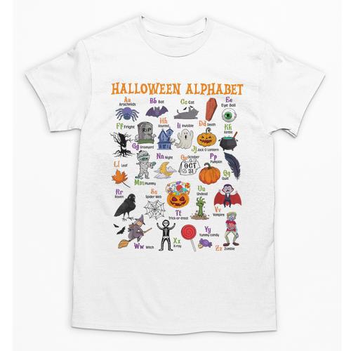 Halloween Alphabet ABCs Learning Kindergarten Teacher Unisex T-Shirt - teacherstshirts.com CA