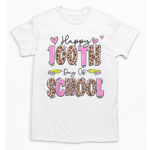 Happy 100th Day Of School Leopard Print Teacher Student Kids Unisex T-Shirt - teacherstshirts.com