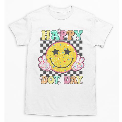 Happy Dot Day Hippie Flowers Smile Face Groovy Teacher Kids Unisex T-Shirt - teacherstshirts.com CA