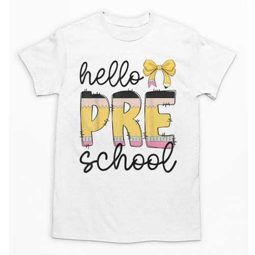 Hello Pre-K Preschool Back To School First Day Teacher Kids Unisex T-Shirt - teacherstshirts.com DE