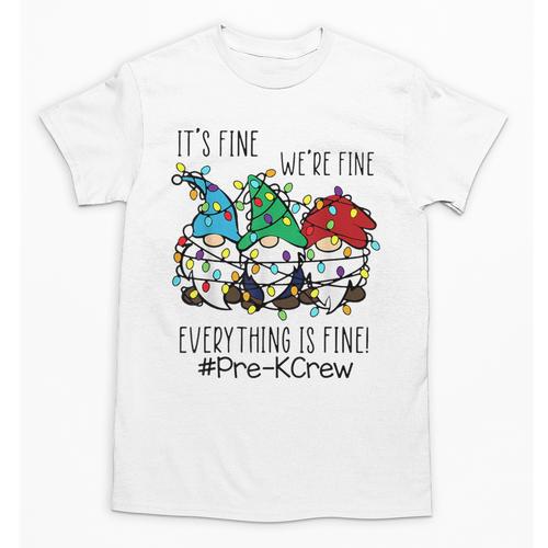 It's Fine We'Re Fine Gnome Pre-K Teacher Christmas Light For Men Women Unisex T-Shirt - teacherstshirts.com UK