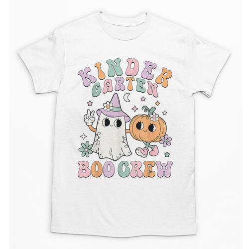 Kindergarten Boo Crew Halloween Floral Ghost Kinder Teacher Unisex T-Shirt - teacherstshirts.com UK