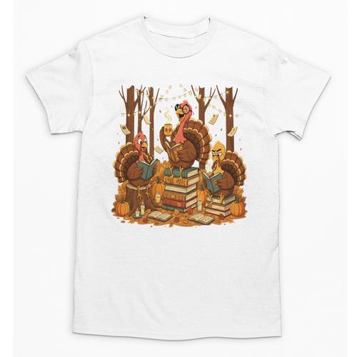 Librarian Turkey Reading Book Fall Thanksgiving Teacher Book Unisex T-Shirt - teacherstshirts.com UK