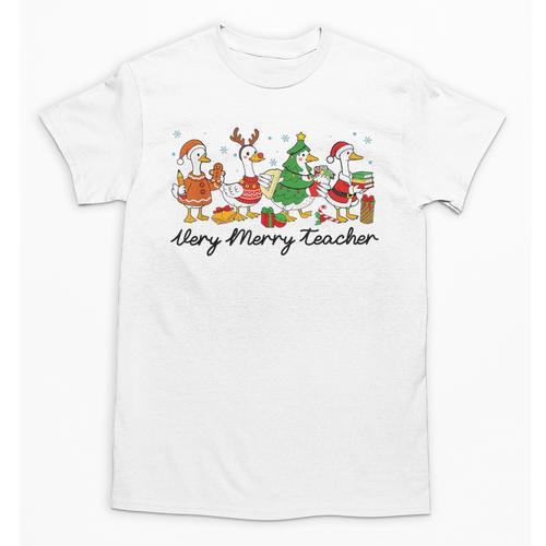 Very Merry Teacher Christmas Goose Silly Holiday Party Unisex T-Shirt - teacherstshirts.com