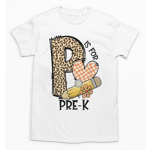 P Is For Pre K Teacher Leopard First Day Of School For Men Women Girls Kids Unisex T-Shirt - teacherstshirts.com CA