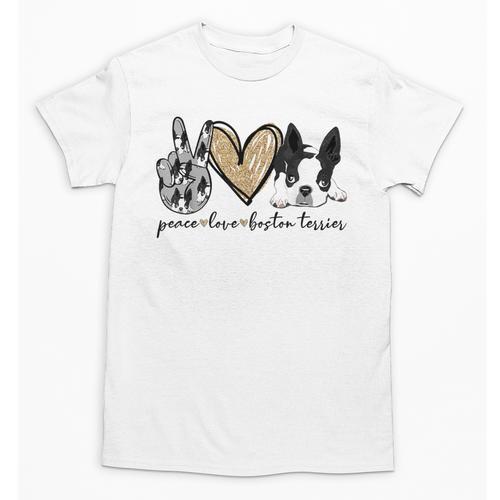 Peace Love Boston Terrier Boston Terrier Lover Dog Mom Unisex T-Shirt - Bostonterriersmerch.com