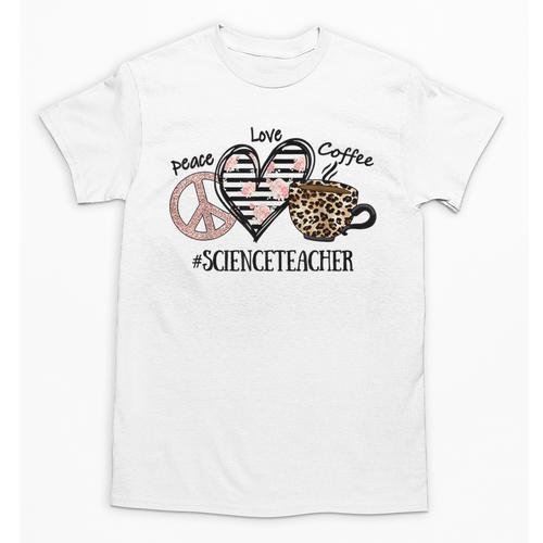 Peace Love Coffee Science Teacher Unisex T-Shirt - teacherstshirts.com UK