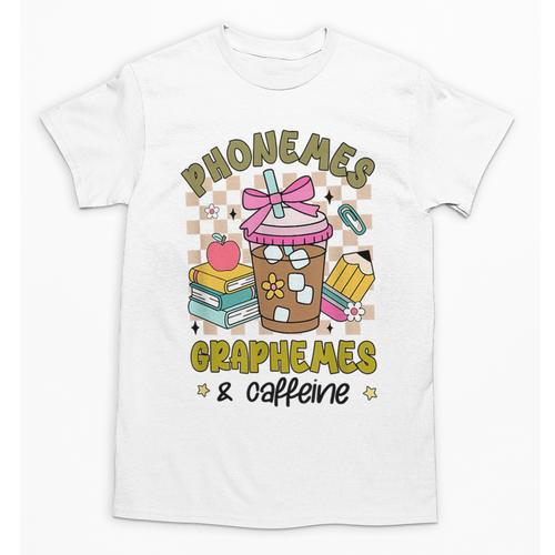 Phonemes Graphemes Caffeine Back To School Reading Teacher Unisex T-Shirt - teacherstshirts.com UK