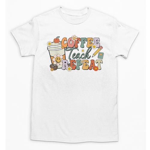 Retro Grovvy Coffee Teach Repeat Teacher Unisex T-Shirt - teacherstshirts.com UK
