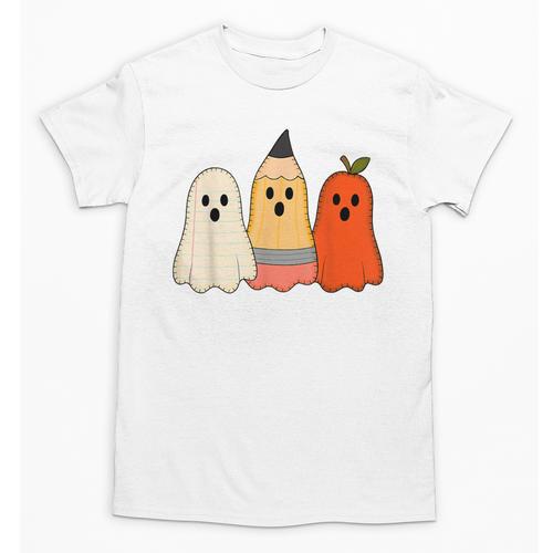 Retro Pencil Ghost Boo Spooky Teacher Halloween Costume Unisex T-Shirt - teacherstshirts.com AU