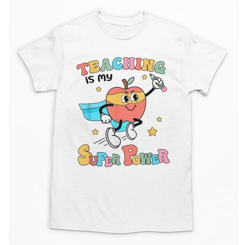 Retro Teaching Is My Superpower Apple Teacher Appreciation Unisex T-Shirt - teacherstshirts.com UK