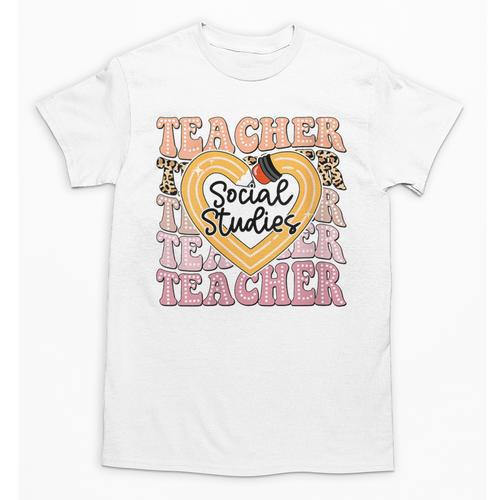 Social Studies Teacher Pencil Heart Leopard Back To School Unisex T-Shirt - teacherstshirts.com