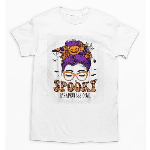Spooky Paraprofessional Life Halloween Messy Bun Teacher For Men Women Unisex T-Shirt - teacherstshirts.com UK