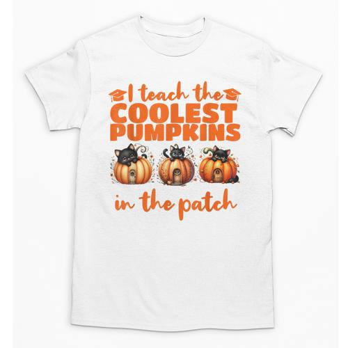 I Teach The Cutest Pumpkins Halloween Teacher Cat Lover Unisex T-Shirt - teacherstshirts.com UK
