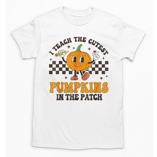 I Teach The Cutest Pumpkins In The Patch Groovy Teacher Fall Unisex T-Shirt - teacherstshirts.com AU