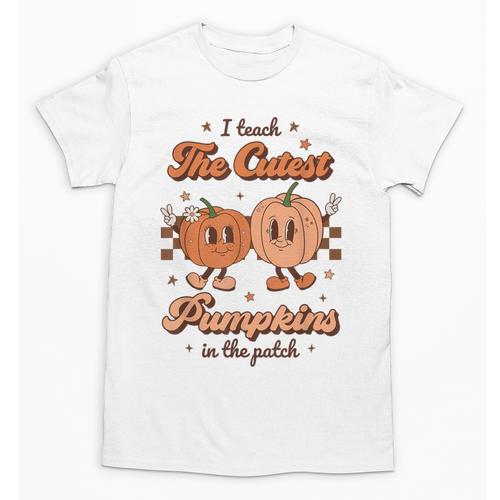 I Teach The Cutest Pumpkins In The Patch Retro Teacher Fall Unisex T-Shirt - teacherstshirts.com AU