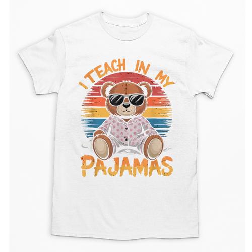 I Teach In My Pajamas Teacher Sunset Bear Retro Unisex T-Shirt - teacherstshirts.com AU