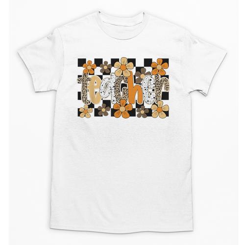 Teacher Appreciation Boho Floral Leopard Checkered Unisex T-Shirt - teacherstshirts.com