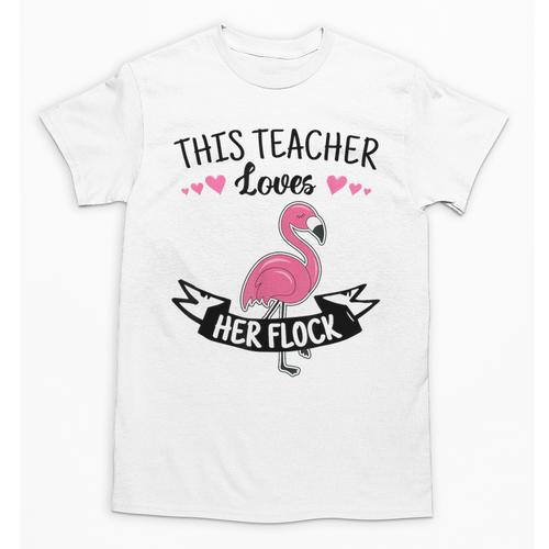 This Teacher Loves Her Flock Cute Flamingo Teacher Unisex T-Shirt - teacherstshirts.com UK