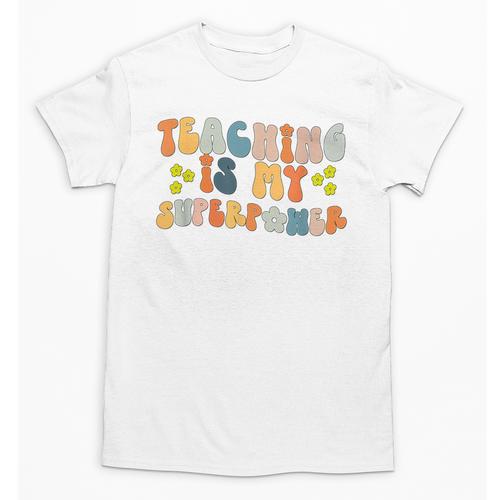 Teaching Is My Superpower Vintage Groovy University Teacher Unisex T-Shirt - teacherstshirts.com AU