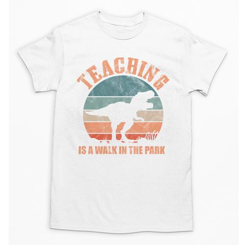 Teaching Is A Walk In The Park Teacher T-Rex Retro Unisex T-Shirt - teacherstshirts.com CA