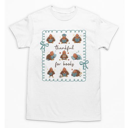 Thankful For Books Turkey Reading Book Lovers Fall Teacher Unisex T-Shirt - teacherstshirts.com UK