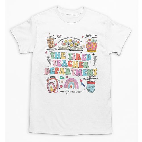 The Tired Teachers Department Retro Groovy Back To School Unisex T-Shirt - teacherstshirts.com DE