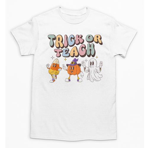 Trick Or Teach Candy Corn Pumpkin Ghost Teacher Unisex T-Shirt - teacherstshirts.com DE