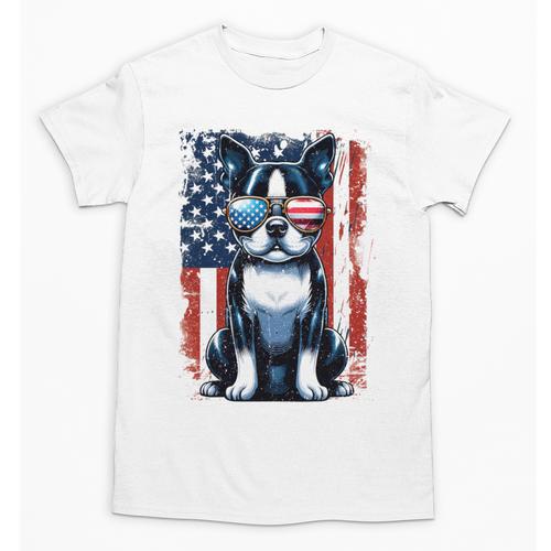 Vintage Boston Terrier Dog American USA US Flag Pets Lovers Unisex T-Shirt - Bostonterriersmerch.com