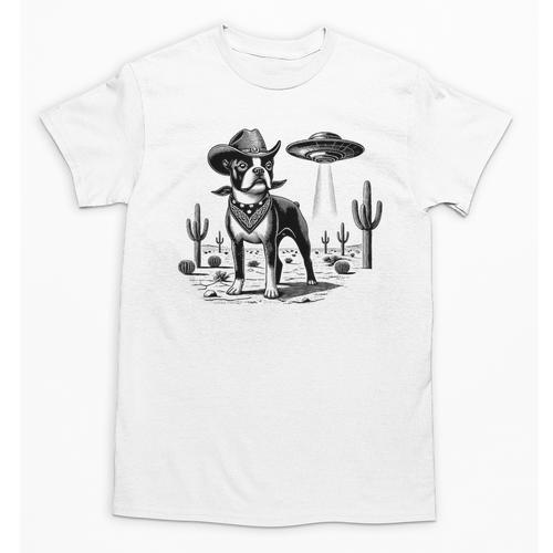 Vintage Boston Terrier UFO Western Wild West Dog Mom Dad Unisex T-Shirt - Bostonterriersmerch.com