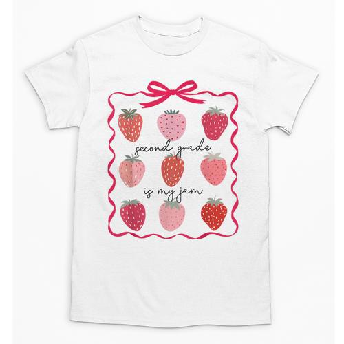 Women Second Grade Is My Jam Strawberry First Kids Teacher Unisex T-Shirt - teacherstshirts.com DE