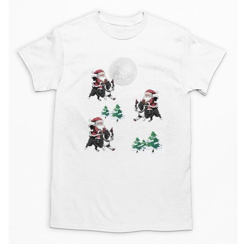 Xmas Tree Santa Riding Boston Terrier Christmas Unisex T-Shirt - Bostonterriersmerch.com