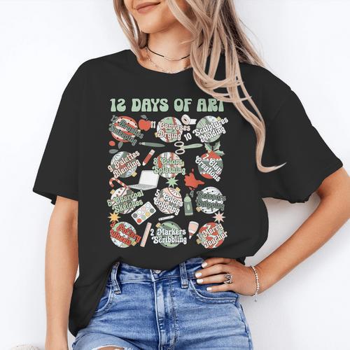 12 Days Of Art Teacher Christmas Artists Painter Educational Women's T-Shirt - teacherstshirts.com UK