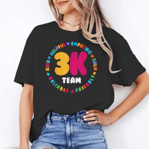 3K Team & Teacher Squad Threes Crew PreK Elementary Team Women's T-Shirt - teacherstshirts.com DE