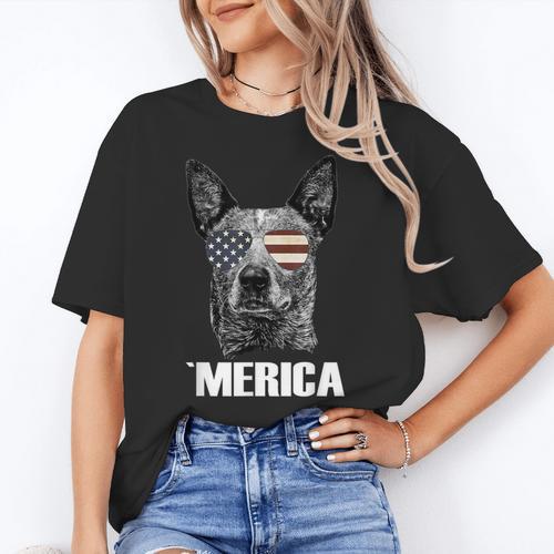 4th July Blue Heeler Dog Merica Patriotic USA Flag Cute Women's T-Shirt - Bostonterriersmerch.com