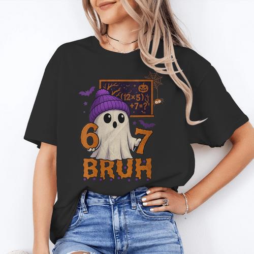 67 Teacher Halloween Ghost Six Seven Meme Math Equation Bruh Women's T-Shirt - teacherstshirts.com UK