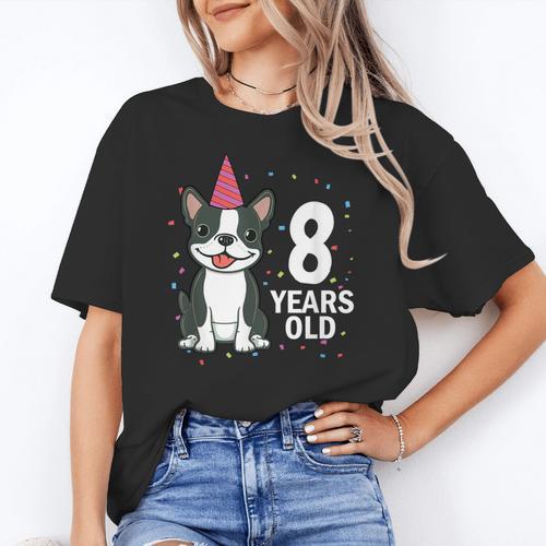 8 Years Old Birthday Boston Terrier Dog Lover 8th Party Kid Women's T-Shirt - Bostonterriersmerch.com