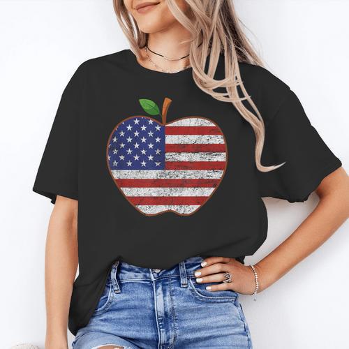 American Flag Teachers Students Apple 4th Of July Vintage Women's T-Shirt - teacherstshirts.com UK