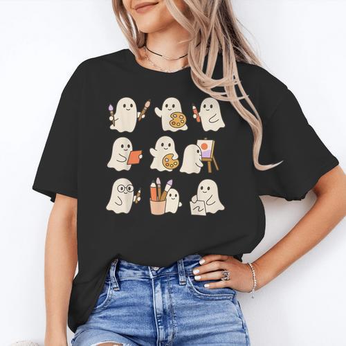 Art Teacher Ghost Halloween Artists Painter Teacher Spooky Women's T-Shirt - teacherstshirts.com UK