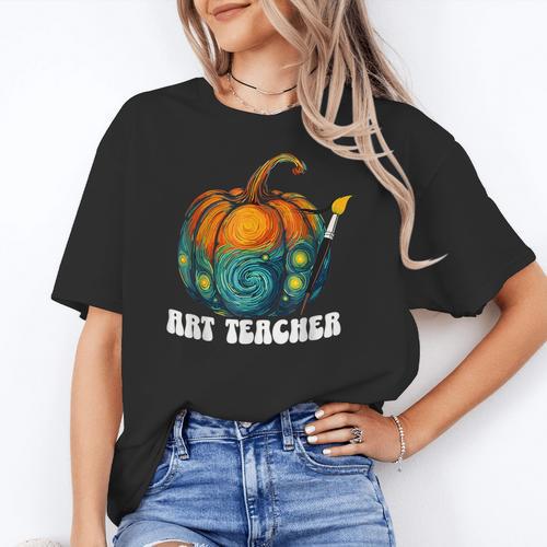 Art Teacher Pumpkin Halloween Night Men Women Women's T-Shirt - teacherstshirts.com