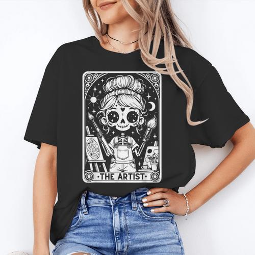Artist Tarot Card Skeleton Painter Art Teacher Witchy Women's T-Shirt - teacherstshirts.com