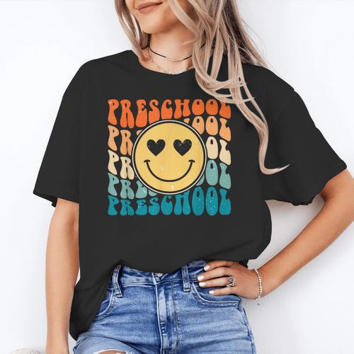 Back To School Groovy Smile Preschool Teachers Students Kids Women's T-Shirt - teacherstshirts.com AU
