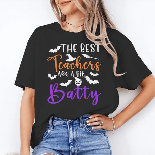 The Best Teachers Are A Bit Batty Teacher Bat Halloween Women's T-Shirt - teacherstshirts.com UK
