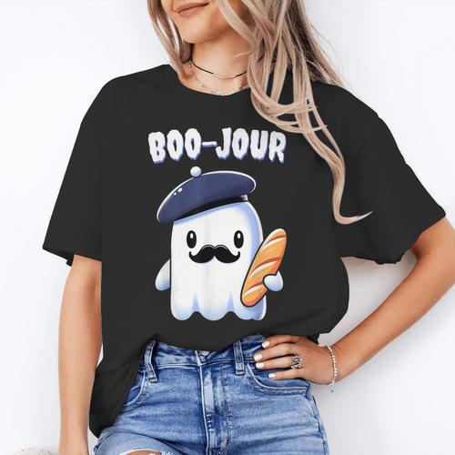 Boo Jour Ghost French Teacher Vintage Teacherlife Groovy Women's T-Shirt - teacherstshirts.com UK