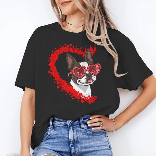 Boston Terrier Dog Mom Dad Valentine’s Day Pet Lover For Men Women Kids Women's T-Shirt - Bostonterriersmerch.com