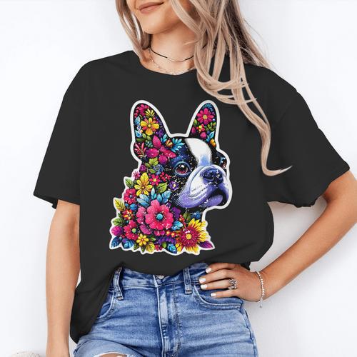 Boston Terrier Floral Vintage Dog Mom Distressed Men Women Kids Women's T-Shirt - Bostonterriersmerch.com