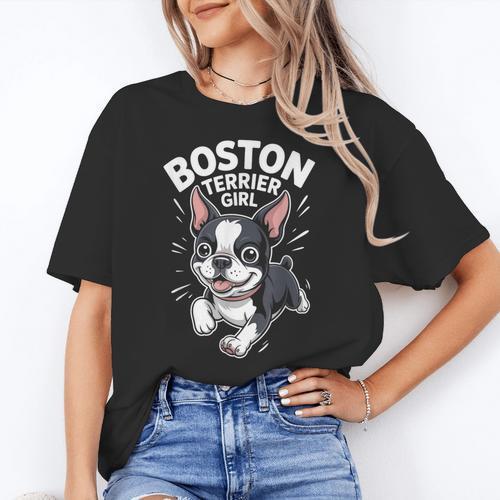 Boston Terrier Girl Cute Cartoon For Dog Owners Pet Terrier Women's T-Shirt - Bostonterriersmerch.com