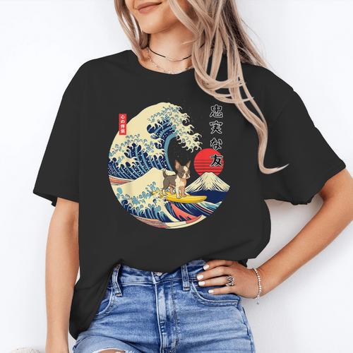 Boston Terrier Japanese Kanagawa Wave Surf Loyal Dog Men Women Kids Women's T-Shirt - Bostonterriersmerch.com