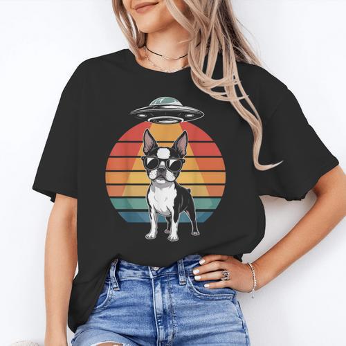 Boston Terrier UFO Alien Boston Terrier Dog Mom Dad Women's T-Shirt - Bostonterriersmerch.com