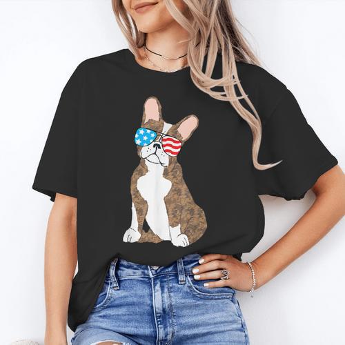 Brindle Boston Terrier Dog Patriotic Shirt USA Flag Women's T-Shirt - Bostonterriersmerch.com